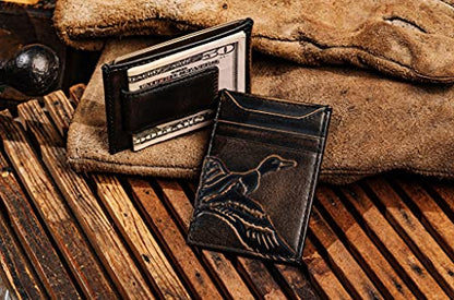 House of Jack Co. Duck Men's Wallet with Money Clip, Strong Magnetic Clip | Slim Front Pocket Wallet, Embossed Duck Men's Wallet, Full Grain Cowhide Leather, Hunting Wallet, Gift for Men, Black - style: Duck