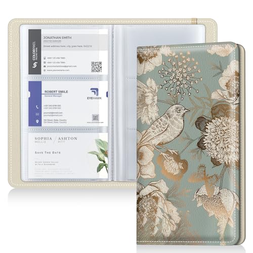 Pu leather business card organizer， 240 Capacity business card holder organizer，Credit card holder for women and men - color: Golden Flower
