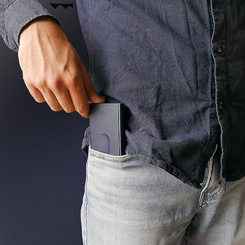 Automatic Aluminum Card Holder, RFID Protection. Model: SLIDER | Instant pop-up card access. Find the right card in seconds. Holds up to 6 cards. Ultra-slim design. - color: Matt Paint Navy Blue, size: One Size