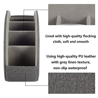 Remote Control Holder,TV Remote Caddy/Box with 5 Compartments,Bedside Table Organizer for Controller,Glasses,makeup brushes,jewelry and Media Player,Pen/Pencil Storage (Grey) - color: Grey