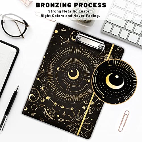 Ospelelf Clipboard Folio with Notepad and Pocket Leather Storage Clipboard Binder Padfolio for Women - color: Black Tarotcards