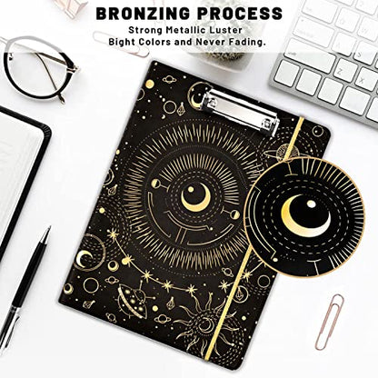 Ospelelf Clipboard Folio with Notepad and Pocket Leather Storage Clipboard Binder Padfolio for Women - color: Black Tarotcards