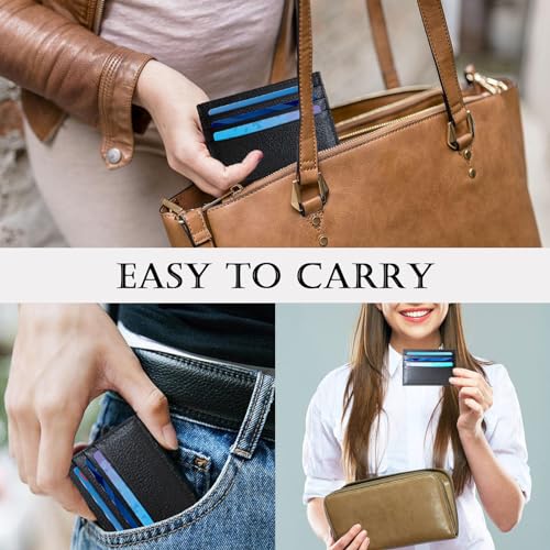 WOXVM Credit Card Holder Wallet RFID Blocking Slim Credit Card Cases Holder Premium Leather Minimalist Front Pocket Small Wallet with 6 Card Slots and 1 Pockets for Men Women (Black) - color: Black