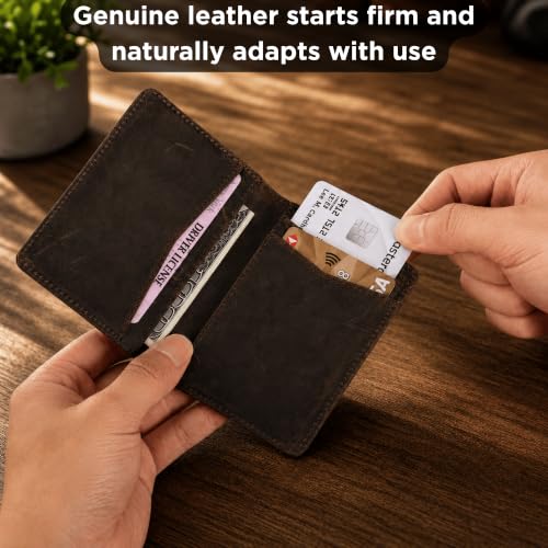 Mens Slim Minimalist Leather Wallet, Thin Bifold Credit Card Wallet for Men - color: Dark Brown