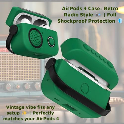 Cute 3D Retro Radio Case Compatible with AirPods Pro 2/Airpods Pro, Soft Protective Cover with Rotatable Handle (Lid Lock to Prevent Opening) & Strap, Precision Cutouts, Anti-Slip, Easy to Clean - color: Retro Green, size: Airpods Pro 2/Pro
