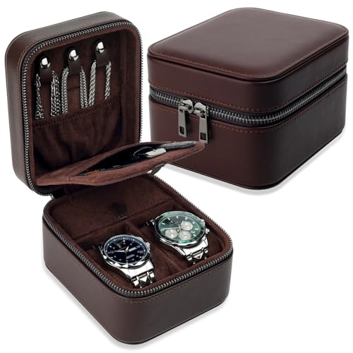 2-Slot Small Travel Watch Case for Men, Watch & Jewelry Organizer - color: Small – 2 Slot