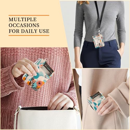 Hancynir Boho Floral Small Wallet Women Credit Card Holder, Slim RFID | Zipper Keychain Wallet, Travel Coin Front Pocket, Ladies Women Gifts, Thin Minimalist Card Case, 6 Card Slots, PU Leather - color: Abstract Keychain Wallet