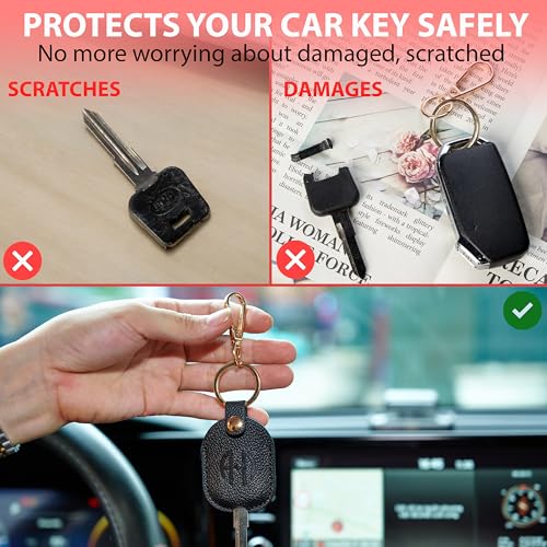 Leather Remote Key Fob Sleeve for Broken Car Key Loop Replacement | Double-Layer PU Leather and Clear Plastic Window for Easy Button Access - color: Black 01, Large