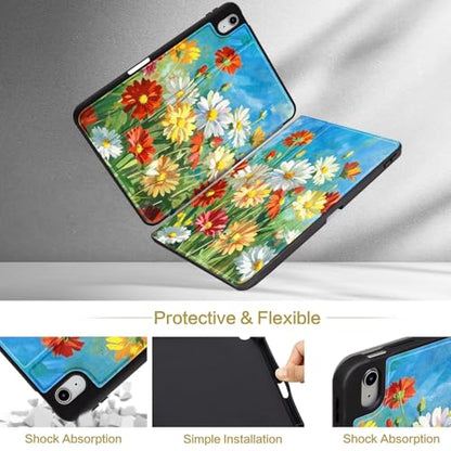 Lokigo New for iPad (A16) 11th Generation Case 11 Inch 2025, iPad 10th Generation Case 10.9 inch 2022 with Pencil Holder, Support Touch ID, Oil Painting Daisy - color: Colorful Daisy