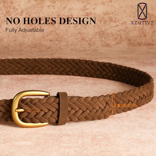 XZQTIVE Women’s Braided Suede Belt – Adjustable Woven Waist Belt with Gold Buckle for Dresses, Jeans & Casual Outfits - color: Brown, size: Small: fits waist from 28"-33"