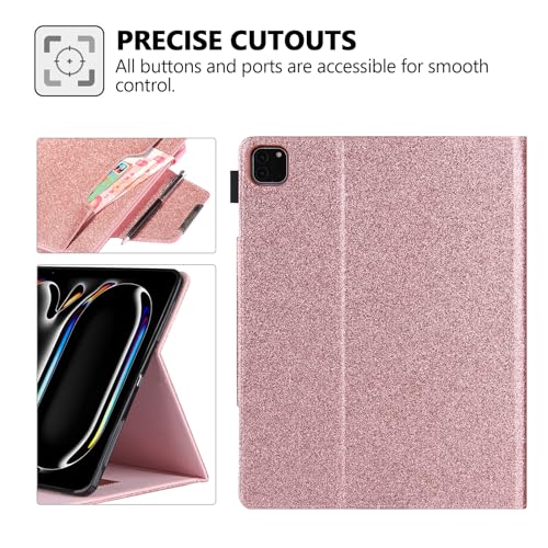 Glitter Case for iPad Pro 11-inch (M4/M5) 2024 2025, Techcircle Folio Stand Smooth Bling PU Leather Soft TPU Back Smart Cover with Pencil Holder & Card Pocket, Auto Sleep/Wake, Shiny Pink - color: 01 Shiny Pink, size: iPad Pro 11 2024-2025