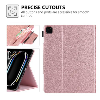 Glitter Case for iPad Pro 11-inch (M4/M5) 2024 2025, Techcircle Folio Stand Smooth Bling PU Leather Soft TPU Back Smart Cover with Pencil Holder & Card Pocket, Auto Sleep/Wake, Shiny Pink - color: 01 Shiny Pink, size: iPad Pro 11 2024-2025