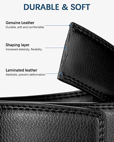 BOSTANTEN Leather Ratchet Belts for Men 2 Pack Trimmable 1 3/8“ Gift Boxed - color: 003-black and Coffee, size: 42"-48" Waist Adjustable