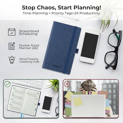 Weekly Monthly 2026-2027 Planner (July 26-Dec 27),6.5"x3.75" | 18 Months Agenda Plan with Month Tabs & Pocket,Expenses/Note Pages, Academic Calendar with Vegan Leather Cover,Blue - color: Blue, size: Pocket-6.5" x 3.75"