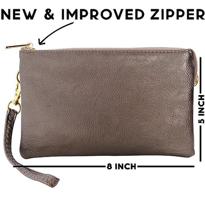 Vegan Leather Crossbody Wristlet Purse for Women - Small Convertible Clutch - color: Gunmetal Bronze