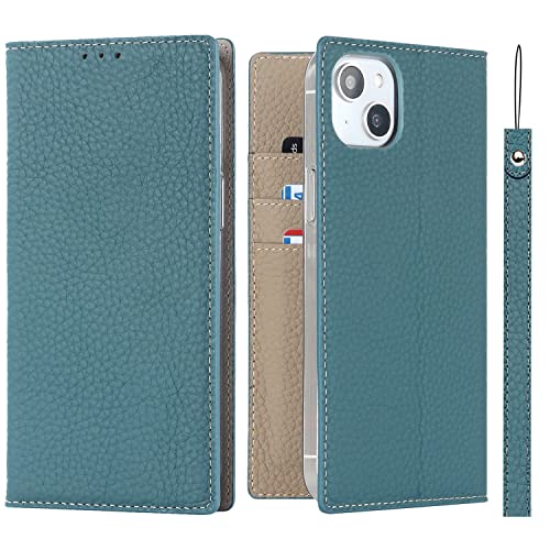 iCoverCase Compatible iPhone 15 Plus Wallet Case, RFID Blocking Genuine Leather Magnetic Flip Cover Case with Wrist Strap, Card Slots, Kickstand Feature - 6.7 Inch (Light Blue) - color: A-Light Blue, size: iPhone 15 Plus