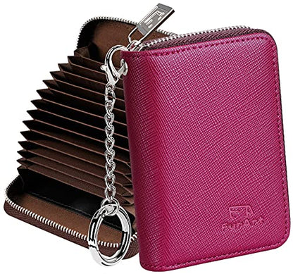 FurArt Zipper Wallet Women RFID Credit Card Holder keychain Wallet | ID Window RFID Blocking Compact Small business 15/16 slots - color: Burgundy