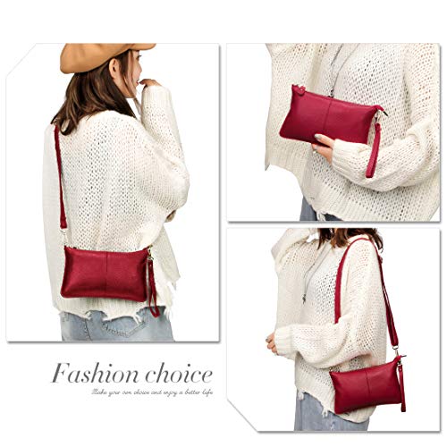 Artwell Genuine Leather Clutch Wallet For Women Wristlet Envelop Crossbody Purse Card Shoulder Bag - color: Wine Red