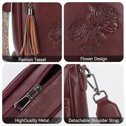 Medium Crossbody Bags for Women,Vegan Leather Hobo Purses Embossed | Women's Shoulder Handbags with Adjustable Boho Strap for Daily Travel Lightweight Cross body Purses with Multi Pockets - color: 10-red