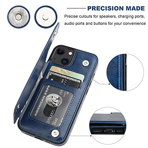 ONETOP for iPhone 13 Wallet Case with Card Holder,Blue | Kickstand,ID/Cash Holder,Case Wallet with Card Slots,Double Magnetic Clasp,Durable PU Leather Shockproof Cover for Women Men - color: Blue