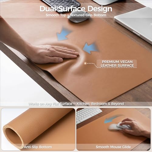 1.6mm Thick Leather 15x72 Inch Non-Slip Mat, Waterproof Countertop Protector, Extended Dresser Topper/Kitchen Counter Mat, Caramel Brown - color: Caramel Brown, size: 15" x 72"