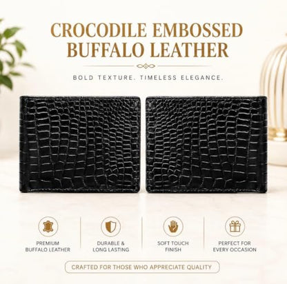 RFID Blocking Men’s Leather Bifold Wallet Alligator Pattern Wallet with 9 Card Slots, 1 Flip Up ID Window, 2 Hidden Pockets, 1 Zip Coin Pocket & 2 Cash Compartments – Black Wallet for Men - color: Black, style: Full Alligator