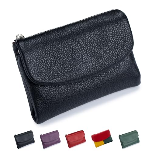 Nsciyise Premium Leather Wallet for Women, Black | Multi-Slot Card Holder, RFID Blocking Protection, ID Window, Zipper Coin Purse, Trifold Genuine Cowhide - color: Black