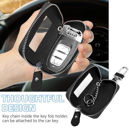 Wuyaoyao Car Key Fob Cover, Genuine Leather Car Key Case Holder with Keychain, Universal Auto Smart Key Protector Case for Men Women (Black) - color: Black