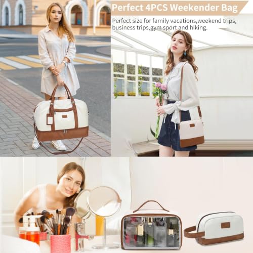 4PCS Weekender Bags for Women Large Overnight Weekend Travel Duffel Bags - color: Light Brown