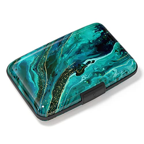Credit Card Holder, Mini Aluminum Card Wallet RFID Blocking Slim Metal Hard Card Case for Women Men, Ocean Marble - color: Ocean Marble