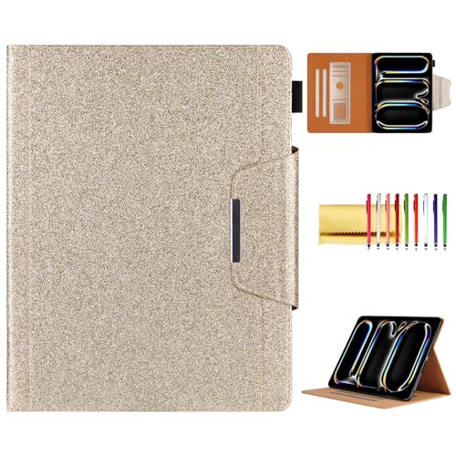 Glitter Case for iPad Pro 11-inch (M4/M5) 2024 2025, Techcircle Folio Stand Smooth Bling PU Leather Soft TPU Back Smart Cover with Pencil Holder & Card Pocket, Auto Sleep/Wake, Shiny Gold - color: 01 Shiny Gold, size: iPad Pro 11 2024-2025