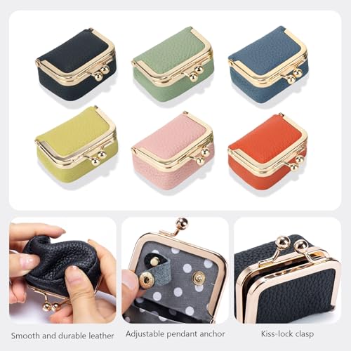Genuine Leather Mini Jewelry Box Coin Purse for Women,Solid Color Kiss Lock Jewelry Case Organizer,Mini Travel Ring Box - color: Yellow