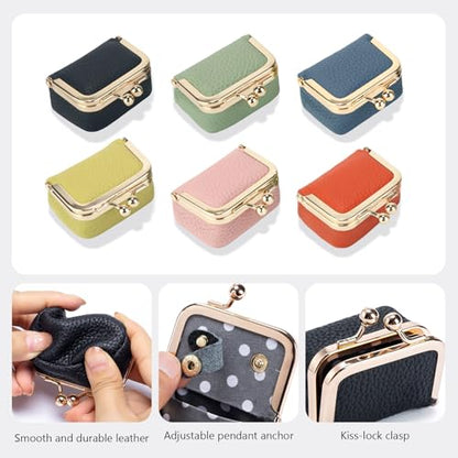 Genuine Leather Mini Jewelry Box Coin Purse for Women,Solid Color Kiss Lock Jewelry Case Organizer,Mini Travel Ring Box - color: Yellow