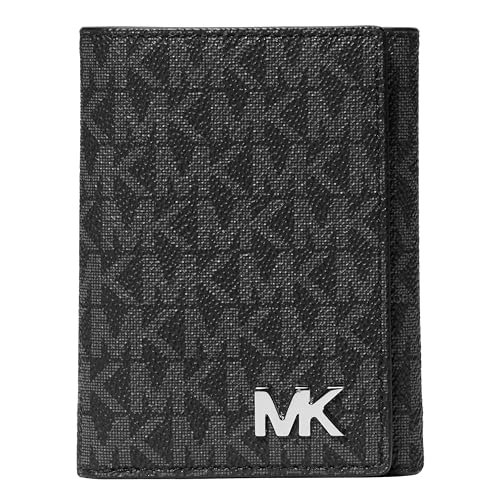 Michael Kors Hudson Trifold Wallet with ID - color: Silver-Tone Hardware/MK Signature/Black