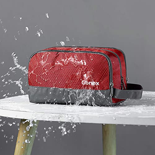 Gonex Travel Toiletry Bag for Men, Water Resistant Dopp Kit for Toiletries | Lightweight Nylon Shaving Bag, Multi Compartments, SBS Zippers, Side Handle, Perfect for Weekend Travel, Red - color: Red