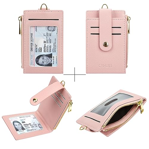 Women Leather RFID Card Holder Bifold Keychain Wallet - color: pink