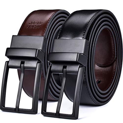 beltox fine Men's Dress Belt Leather Reversible 1.25" Wide Rotated Buckle Gift Box - color: Black/Brown Belt With 0440 Black Buckle, size: 32-33
