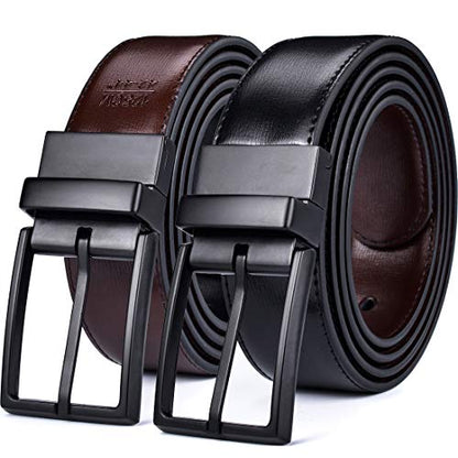 beltox fine Men's Dress Belt Leather Reversible 1.25" Wide Rotated Buckle Gift Box - color: Black/Brown Belt With 0440 Black Buckle, size: 30-31