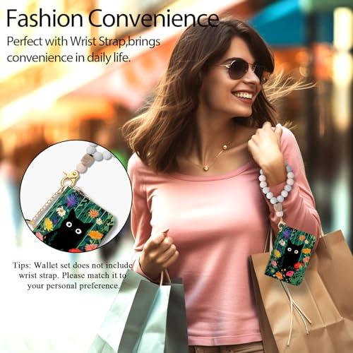 Yonlevres Credit Card Holder RFID Small Wallet Women Keychain Zipper - color: Floral Cat-2