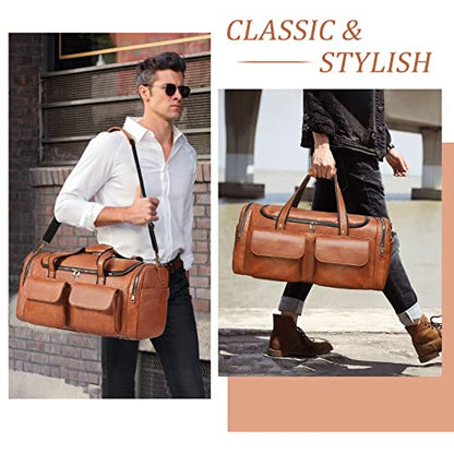 Travel Duffel Bag for Men Women, Large PU Leather Carry on Duffle Bags for Traveling, Waterproof Overnight Weekender Duffel Bag with Shoe Compartment - Perfect for Daily Use/Birthday Gift - color: Brown