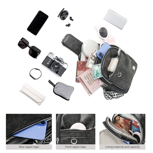 Sling Bag Set, PU Leather Sling Bag, Multi-Zipper Design for Travel, Outdoors, Valentine’s Day Gifts - color: 003-black