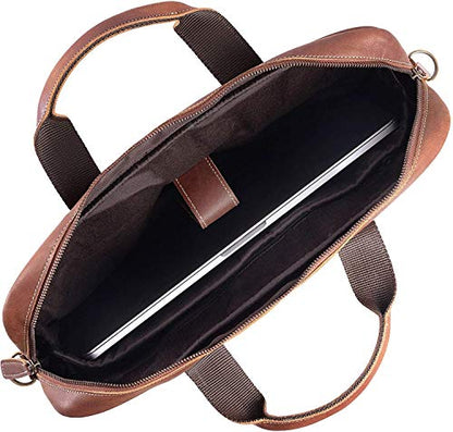Leather briefcase 18 Inch Laptop Messenger Bags for Men and Women Best Office briefcase Satchel Bag (Tan) - color: Tan