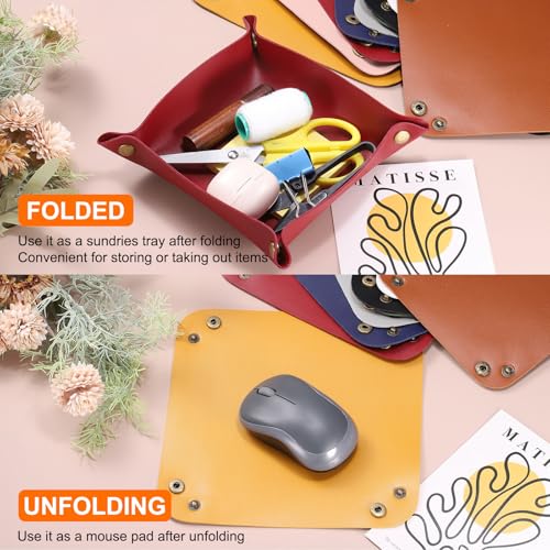HARFINGTON 3pcs PU Leather Valet Tray Unisex Folding Mini Small Big Catchall Portable Entryway Table Nightstand Bedside Desk Tray for Key Wallet Watch Coin Jewelry Dice, Brown - color: Brown