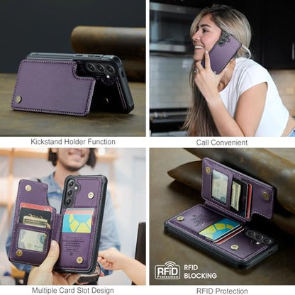 Kowauri for Samsung Galaxy S25 FE Case, PU Leather Wallet Case for Women Men with RFID Blocking Card Holder Slot Magnetic Closure Shockproof Protective Phone Cover for Samsung Galaxy S25 FE (Purple) - color: Purple
