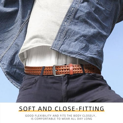 Mens Braided Leather Belt, Casual Woven Belts Fit Golf Pants Jeans - color: Brown, size: 42 (Fits waist:40"-43")