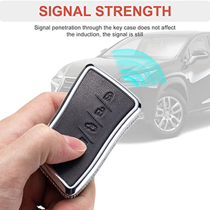 for Lexus Key Fob Cover with Keychain, Black Genuine Leather Crystal Key Case Protection Shell Compatible with Lexus ES350 ES300h UX200 LS500 LS500H LC500 LC500h Smart Key - size: for lexus B