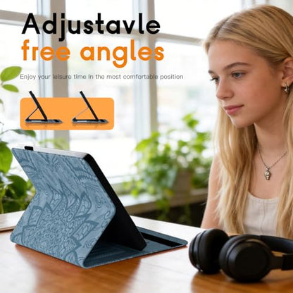 iPad 5th/6th Gen Case 9.7", IPAD Cover Compatible with iPad air 1/air 2 and iPad Pro 9.7", Premium Faux Leather Made for 360° Protection, Adjustable Stands & Auto Wake/Sleep Function - color: Floral-Sky Blue