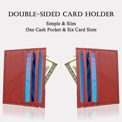 WOXVM Credit Card Holder Wallet RFID Blocking Slim Credit Card Cases Holder Premium Leather Minimalist Front Pocket Small Wallet with 6 Card Slots and 1 Pockets for Men Women (Red) - color: Red