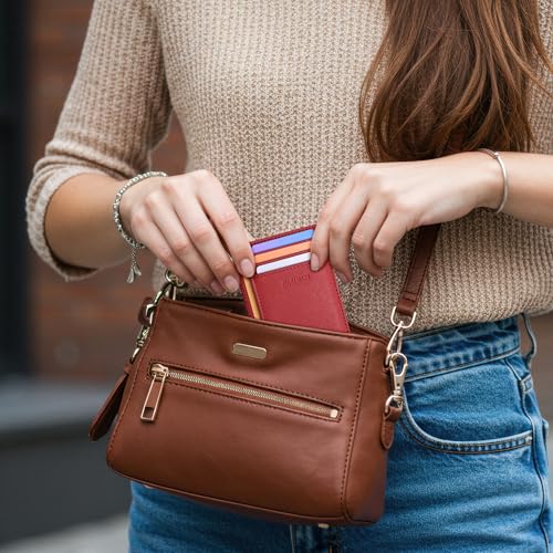 Buffway Slim Minimalist Front Pocket RFID Blocking Leather Wallets for Men and Women - Cross Red - color: Cross Red