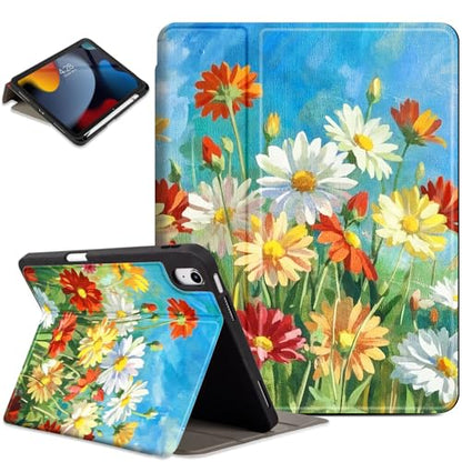 Lokigo New for iPad (A16) 11th Generation Case 11 Inch 2025, iPad 10th Generation Case 10.9 inch 2022 with Pencil Holder, Support Touch ID, Oil Painting Daisy - color: Colorful Daisy